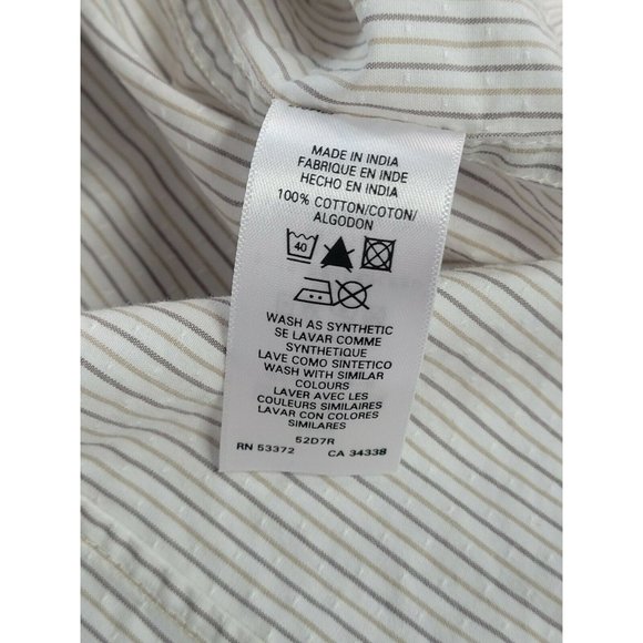 French Connection White Textured Beige & Brown Stripe Dress Shirt LS Size M - Picture 4 of 7